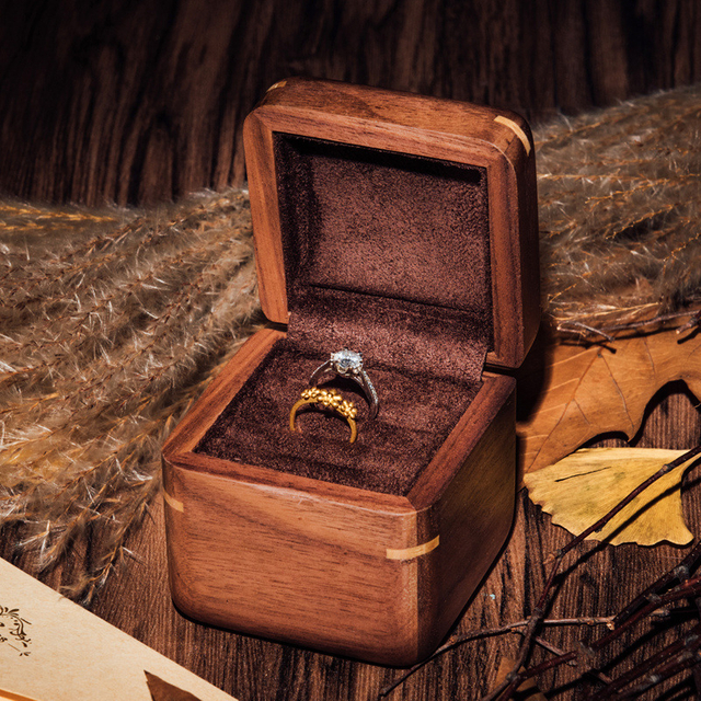 New Small Black Walnut Sky City Music Ring Earrings Gift Storage Box With Custom Logo Wholesale