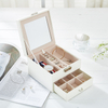 European Style Pu Leather Simple Double Layer Jewelry Earrings Ring Necklace Storage Box with Mirror Wholesale