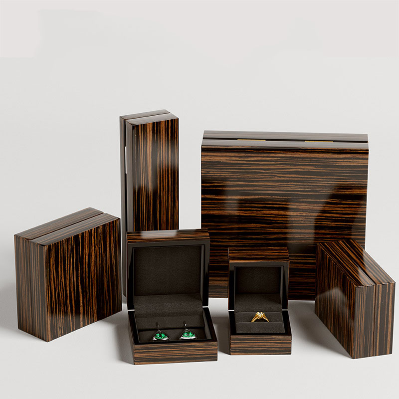 Custom Black Square Wooden Necklace Pendant Bracelet Packaging Box Earrings Ring Premium Jewelry Box Set