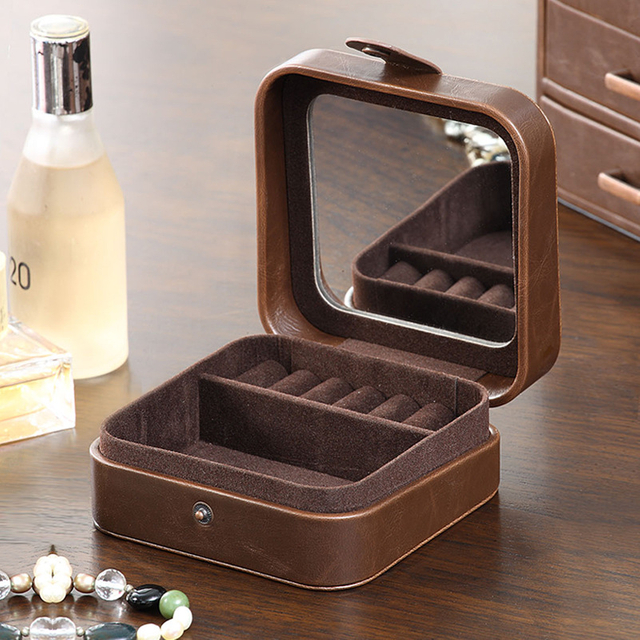 European Simple Retro Travel Portable PU Leather Antique Small Earrings Earrings Ring Necklace Jewelry Storage Box
