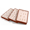 Custom Luxury PU Leather Three Layer Makeup Organizer Cosmetic Earrings Necklace Ring Jewelry Display Storage Box Zipper