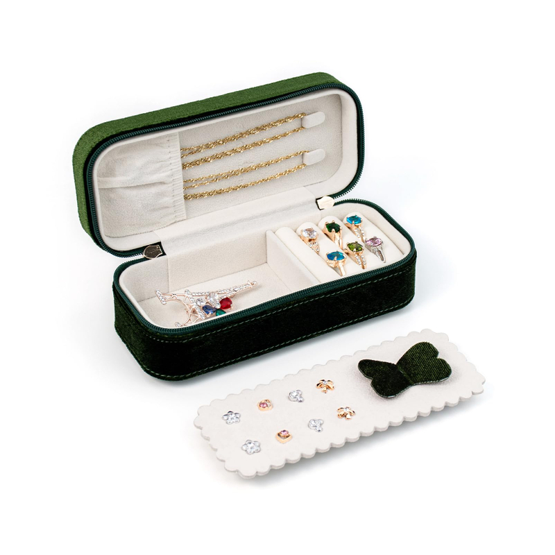 Portable Small Velvet Rings Earrings Necklace Cosmetic Display Travel Jewelry Organizer Box With Zipper 
