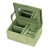 Mini Portable Travel Embroidered Flower Jewelry Organizer Boxes with Mirror Green Velvet Necklace Pendant Jewelry Set Box
