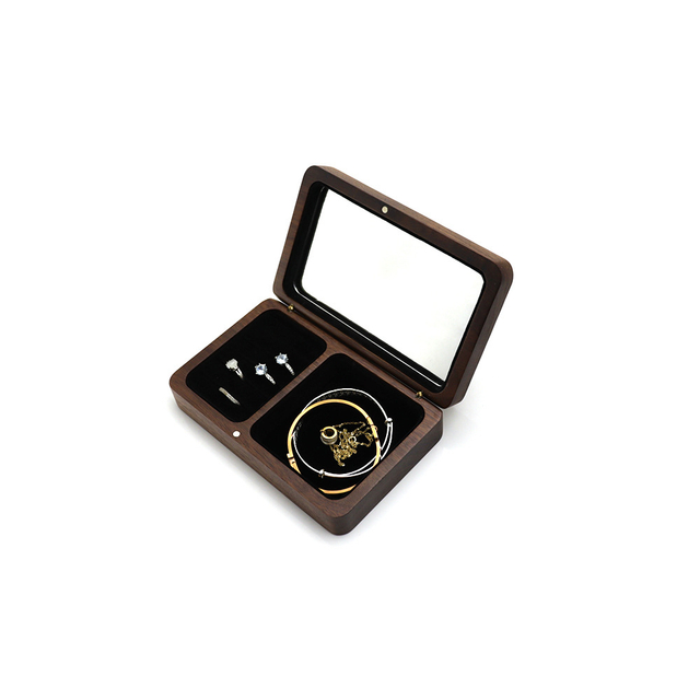 Jewelry Desktop Storage Box Portable Jewelry Ring Bracelet Wooden Makeup Gift Box With Mirror Wood Ring Box Sets