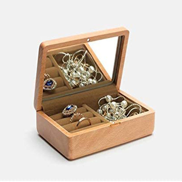Wooden Jewelry Box with Mirror Velvet insert Jewellery Organizer Earring Rings Bangle Bracelet Necklace Storage