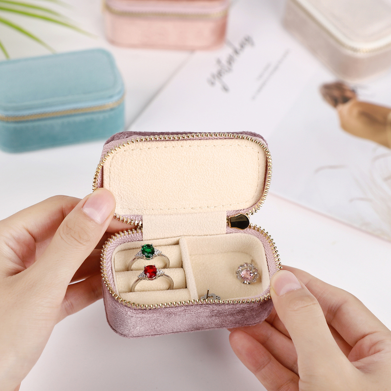 Velvet Box for Jewellery Earring Ring Necklace Packing Organizer Container Small velvet zipper Travel jewelry storage box