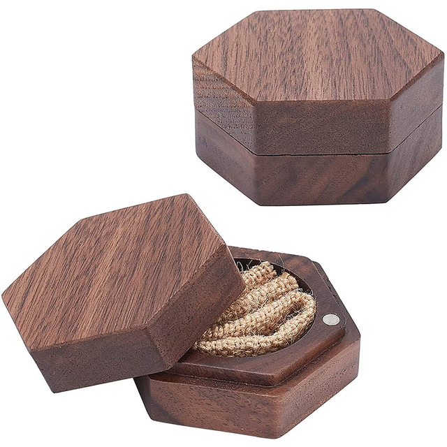 Honeycomb hexagon walnut wedding ring jewelry packing box gift packaging storage box