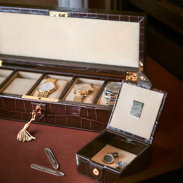 Premium Watch Jewelry Packaging Box Cases Cufflinks Collection Box Brown Leather Watch And Bracelet Jewelry Gift Box for Men