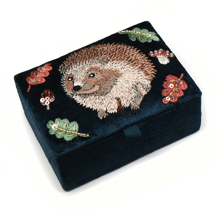 Hedgehog Round Embroidery Trinket Box Custom Jewelry Box Jewelry Roll Bag