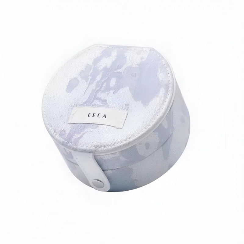 Premium Purple 2 Layered Circular Jewelry Box Packaging with Mirror Portable Jacquard Leather Ring Earring Jewelry Storage Box