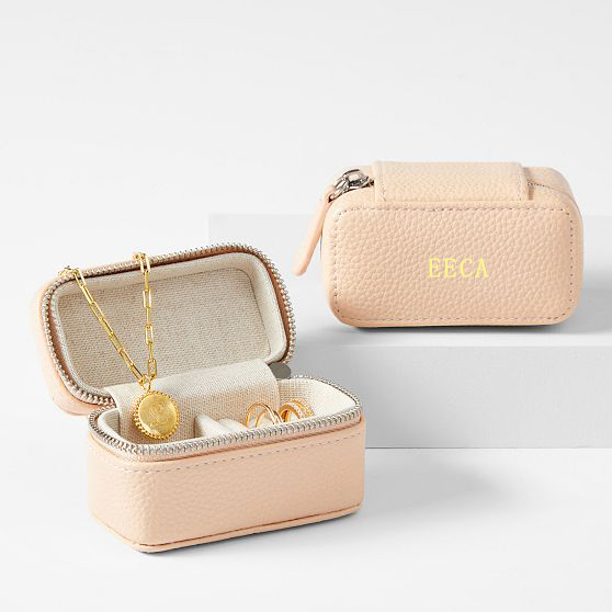 Luxury Travel Silver Zipper Jewelry Box Packaging Portable Leather Mini Ring Earring Necklace Jewelry Storage Sets Box