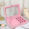 Creative Simple Portable Solid Color Single Layer Velvet Multi Grid Large Capacity Jewelry Ring Earrings Necklace Storage Box with Window