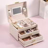 Luxury Girls Jewelry Ear Studs Ring Earrings Necklace Bracelet Multi-layer Organizer Storage Box with Drawer And Mirror