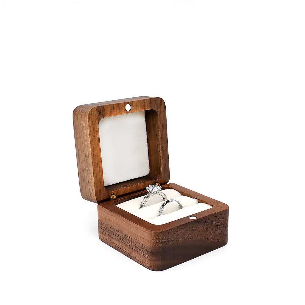 Small Portable Wooden Travel Ring Earrings Pendant Mini Wedding Jewelry Storage Box with Clear Window