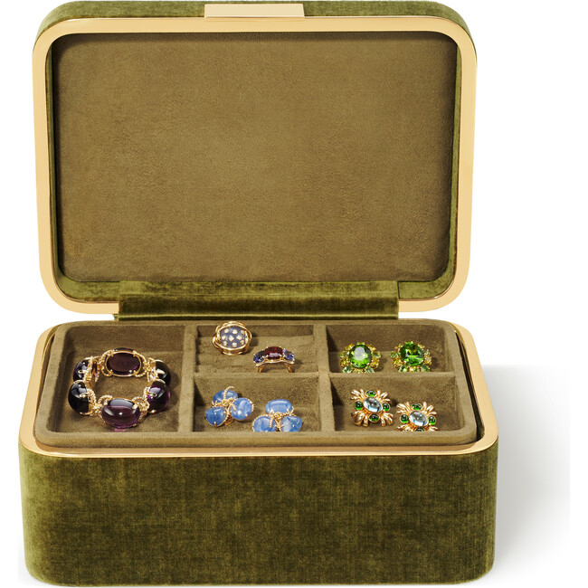 Bamboo Color Small Bracelet Jewelry Box Plush Suede Interior Flip Storage Case Necklace Ring with Tray Brass Edging Jewelry Box