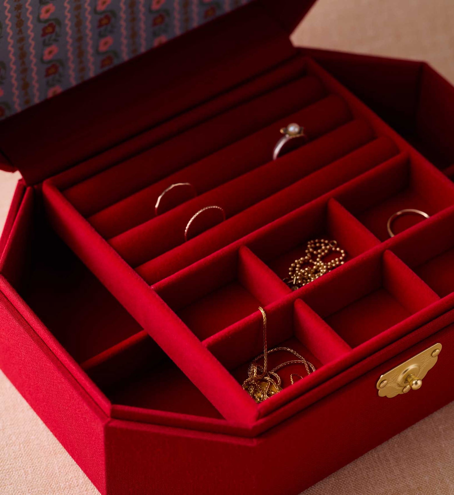 Red Earrings Box Flowers Embroidery Watch Jewelry Organizer