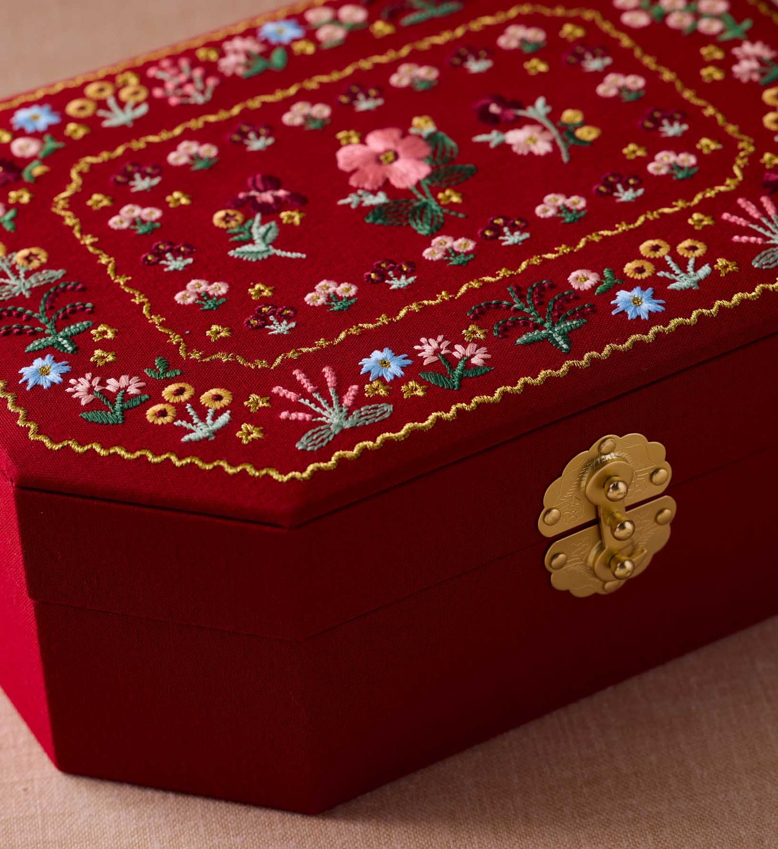 Red Earrings Box Flowers Embroidery Watch Jewelry Organizer